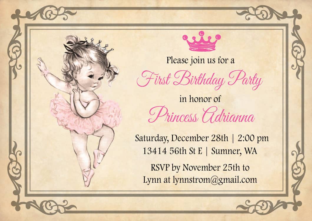 Ballerina First Birthday Invitation