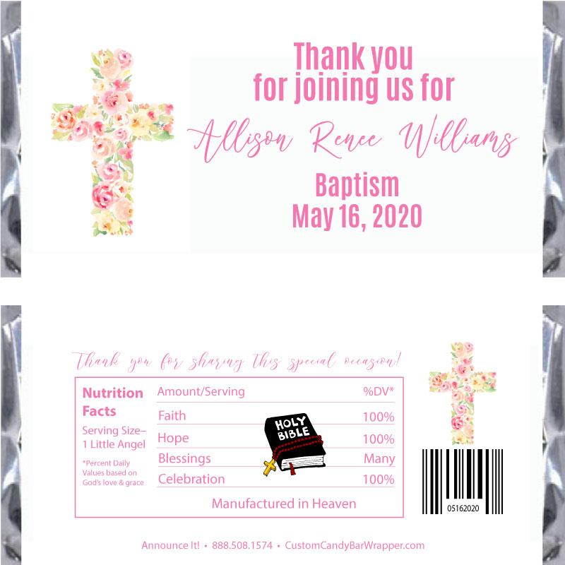 Floral Cross Baptism Candy Bar Wrappers