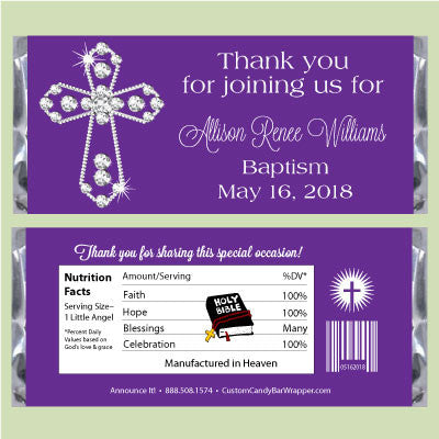 Diamond Cross Baptism Candy Bar Wrappers