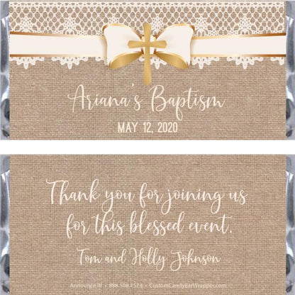 Burlap and Lace Baptism Candy Bar Wrappers