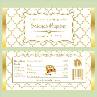 Quatrefoil Baptism Candy Bar Wrappers