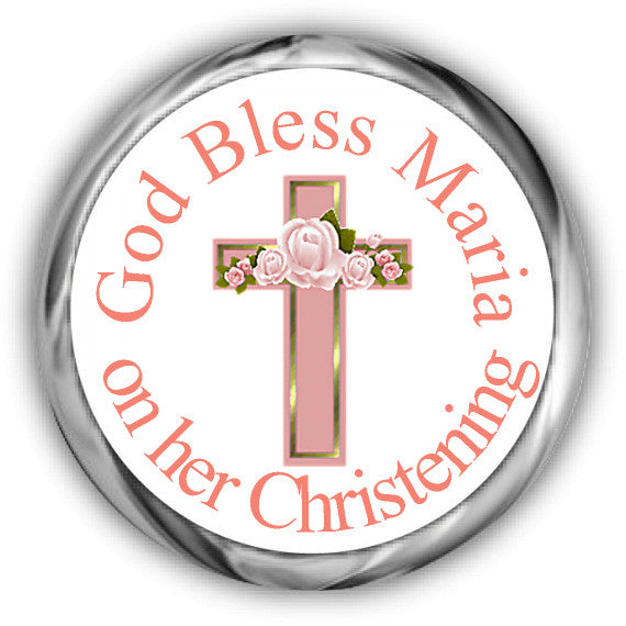 Pink Cross Baptism Kisses Stickers