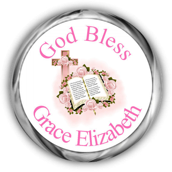 Pink Bible Christening Kisses Stickers