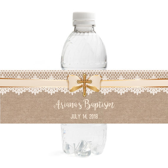 Burlap Baptism Bottle Label