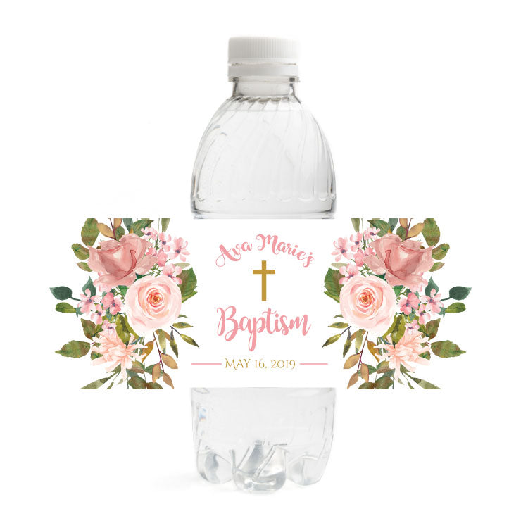 Floral Baptism Water Bottle Labels