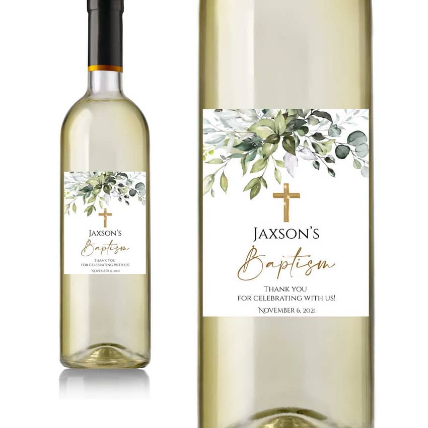 Greenery Baptism Wine Labels