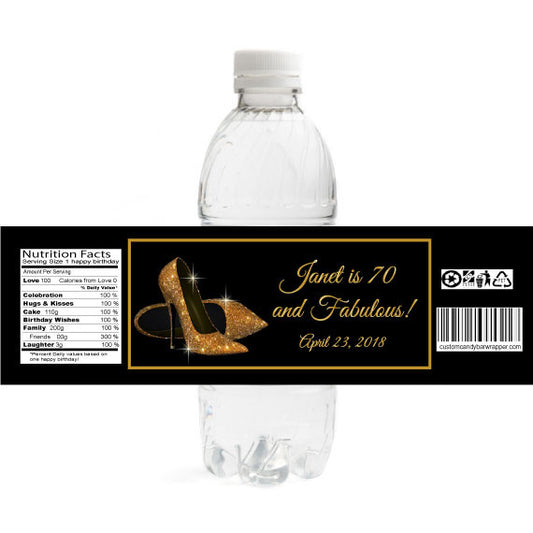 Gold Heels Birthday Water Bottle Labels