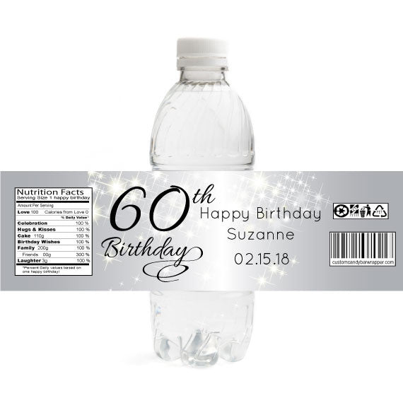 Sparkly Silver Birthday Bottle Label