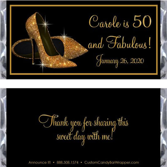Gold Shoes Birthday Candy Bar Wrappers