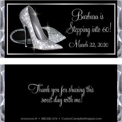 Silver Shoes Birthday Candy Bar Wrappers