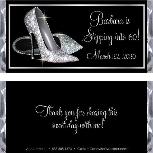 Silver Shoes Birthday Candy Bar Wrappers