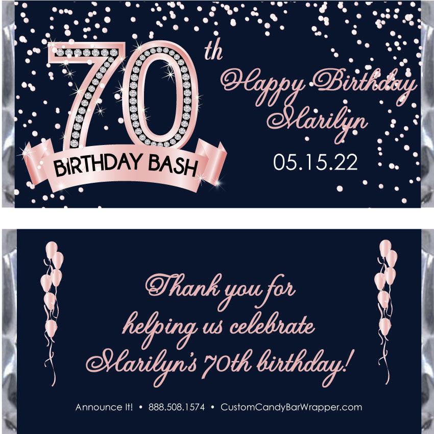 Diamond 70th Birthday Candy Bar Wrapper