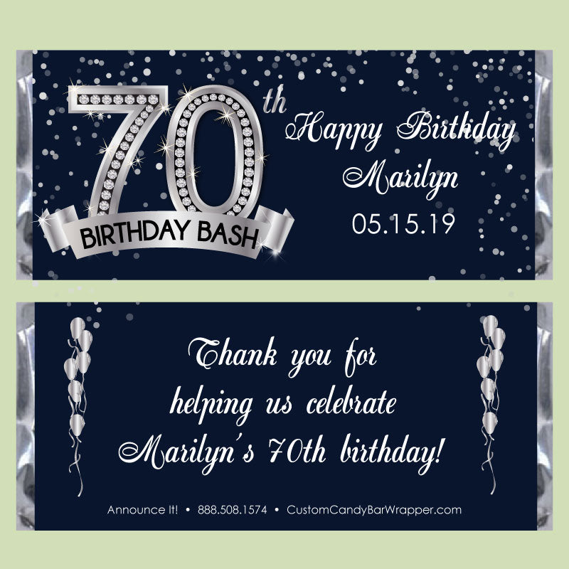 Diamond 70th Birthday Candy Bar Wrapper - Silver