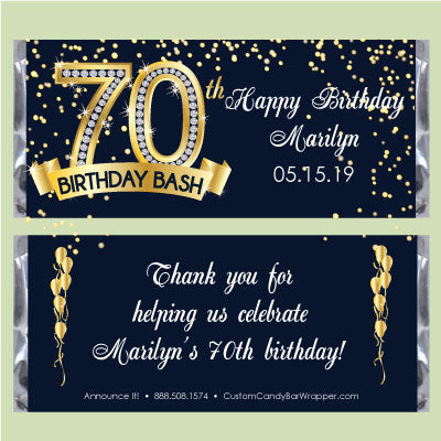 Diamond 70th Birthday Candy Bar Wrapper - Gold