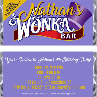 Willy Wonka Birthday Candy Bar Wrappers