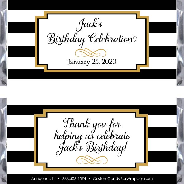 Black and White Stripes Birthday Candy Bar Wrapper