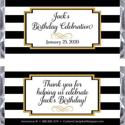 Black and White Stripes Birthday Candy Bar Wrapper