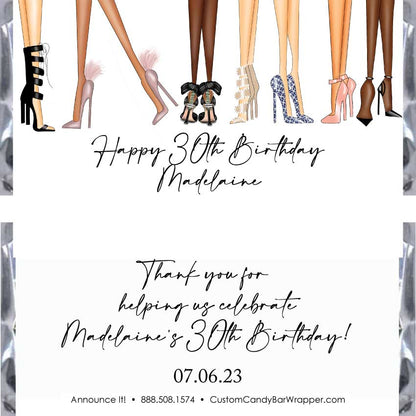 Legs Birthday Candy Bar Wrappers, mixed complexions