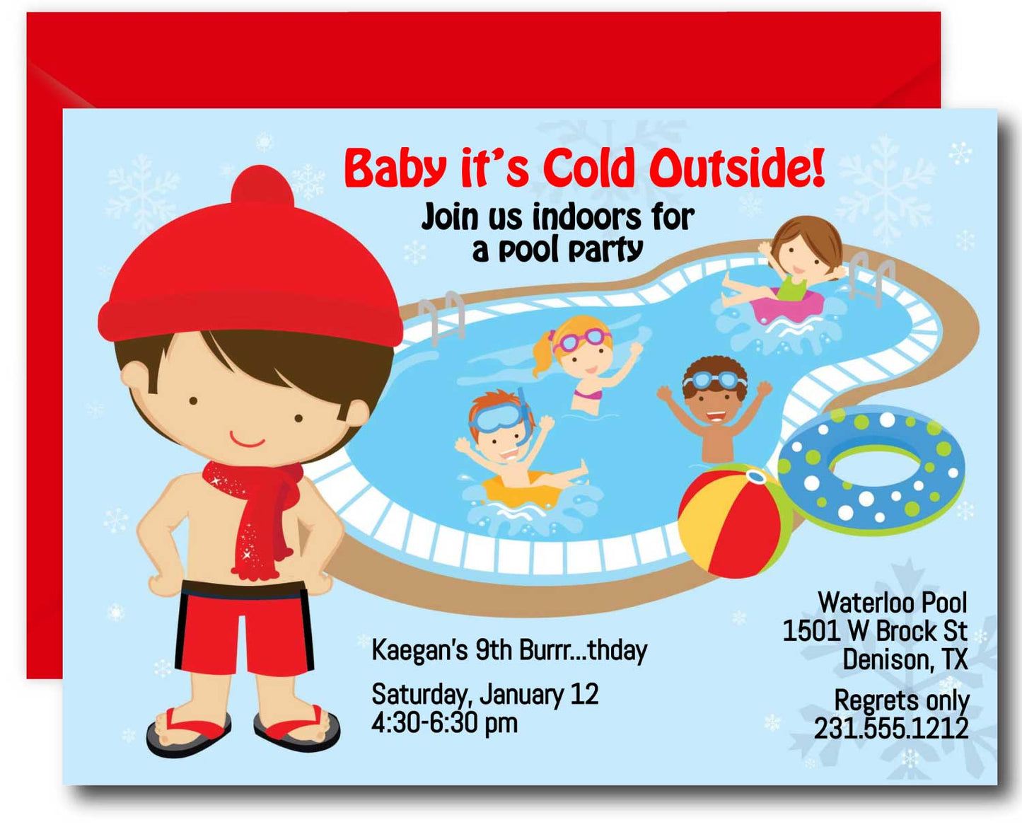 Boys Indoor Pool Party Birthday Invitation