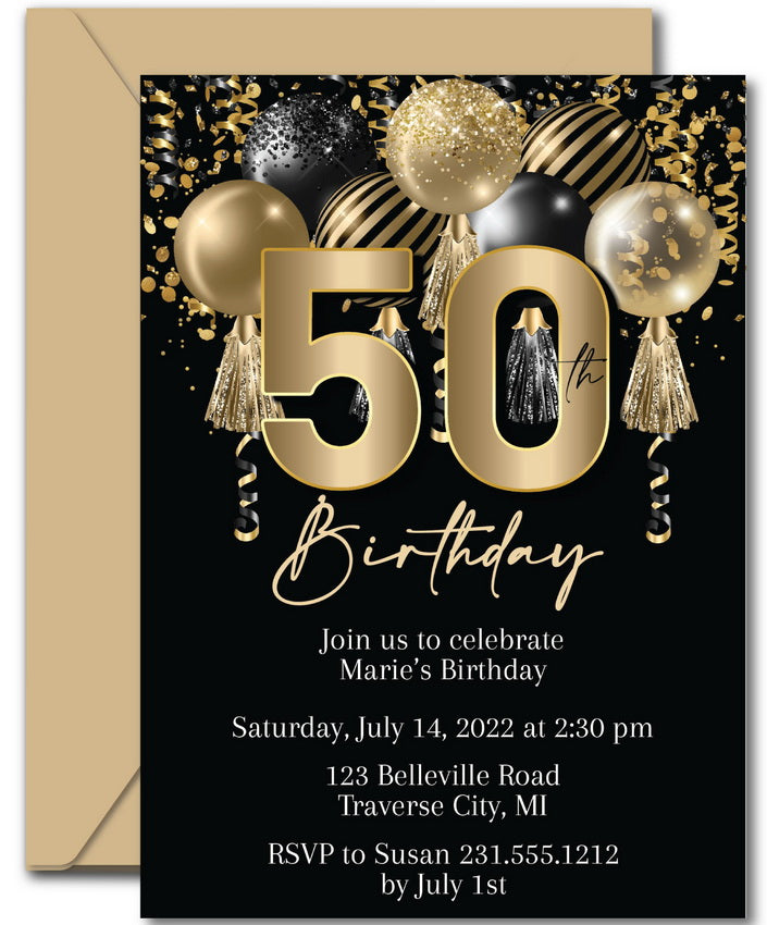 Balloons 50th Birthday Invitations