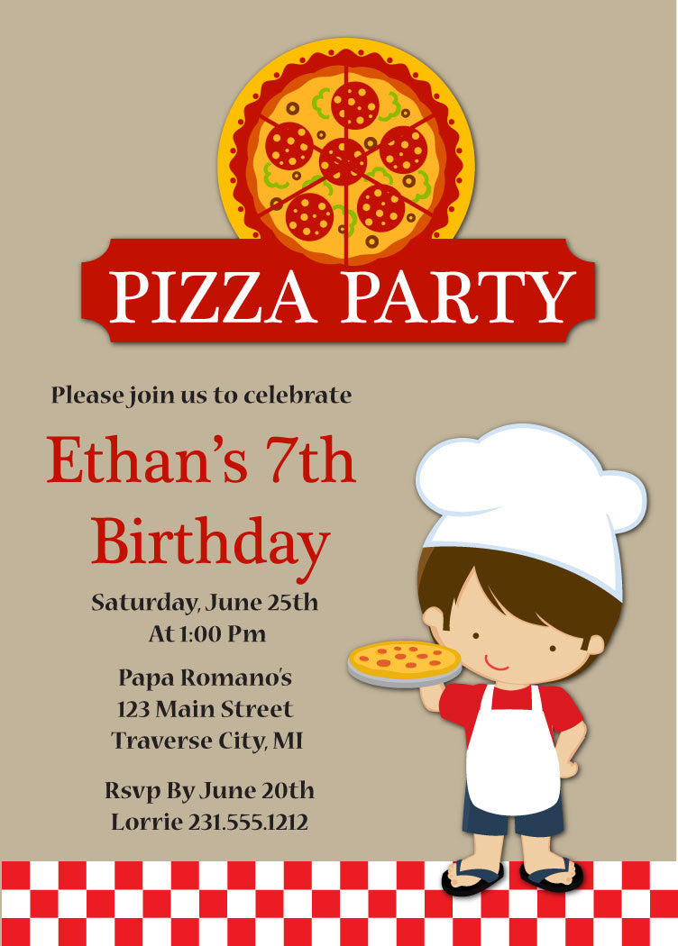 Boys Pizza Party Birthday Invitation