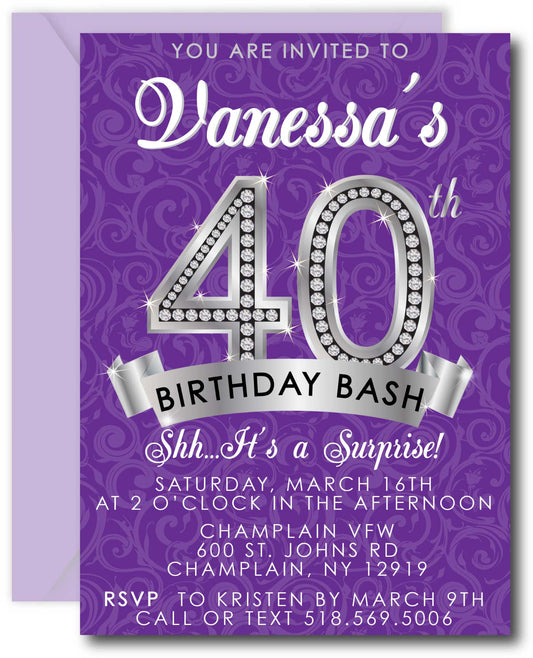 Diamond 40th Birthday Invitations