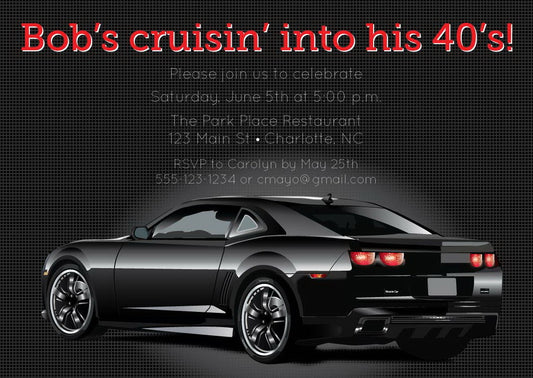 Car Adult Birthday Invitations