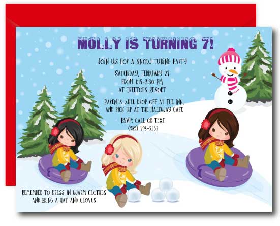 Girls Snow Tubing Invitation