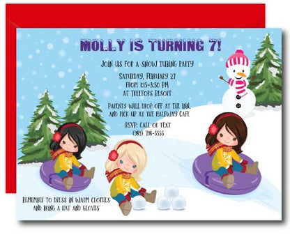 Girls Snow Tubing Invitation