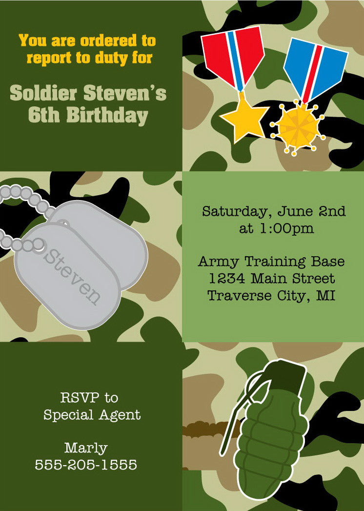 Army Birthday Party Invitations
