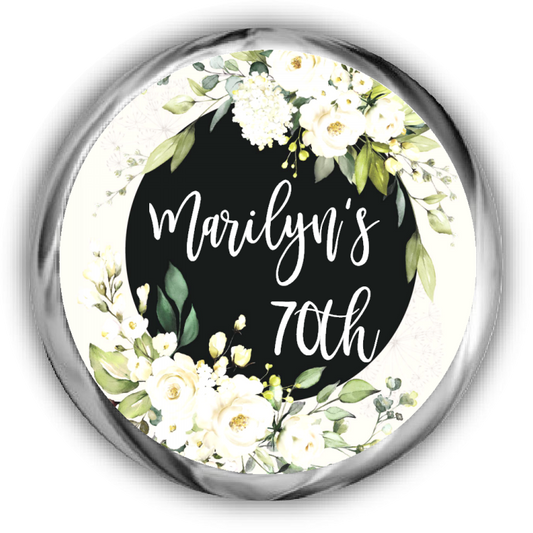 White Floral Birthday Hershey Kisses Stickers
