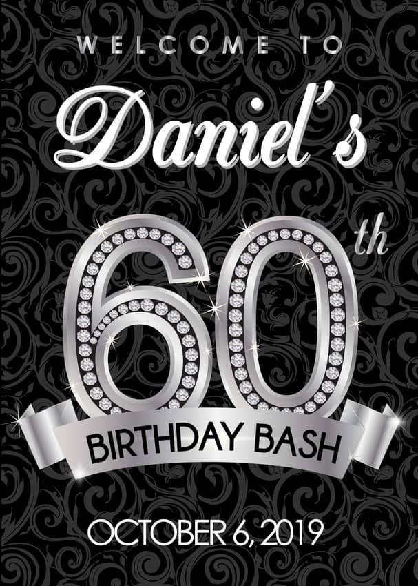 60th Birthday Welcome Sign, Silver