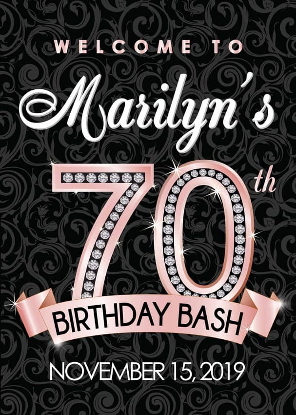 70th Birthday Welcome Sign, Rose Gold