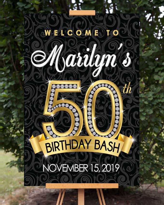 50th Birthday Welcome Sign, Gold