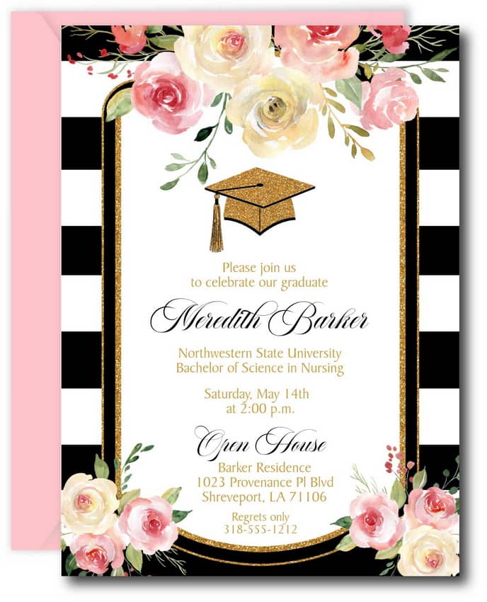 Black and White Stripes Graduation Invitation