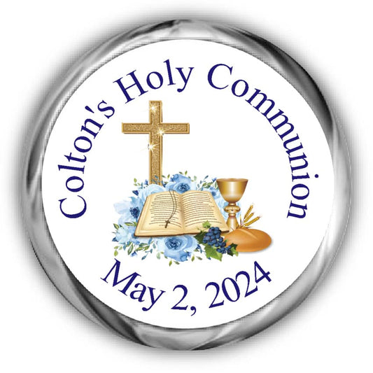 Blue First Communion Kisses Stickers
