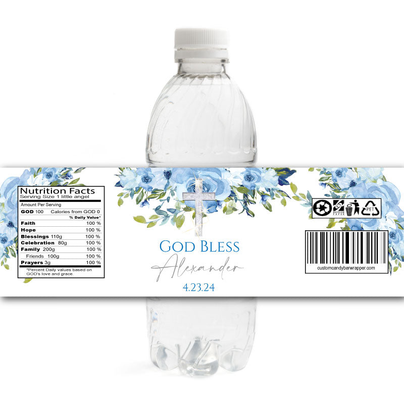 Blue First Communion Water Bottle Labels