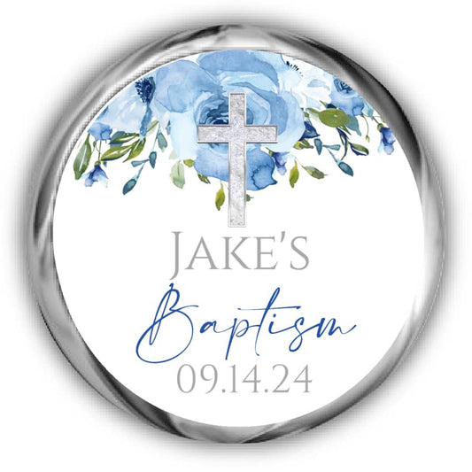 Blue Floral Baptism Kisses Stickers