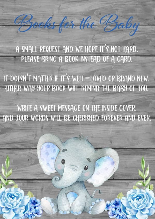 Blue Elephant Baby Shower Books for Baby