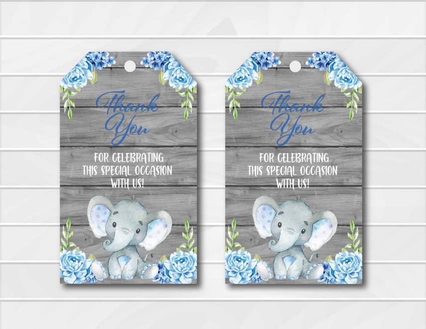 Blue Elephant Baby Shower Favor Tags