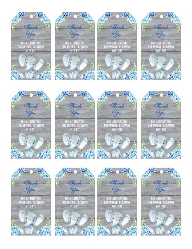 Blue Elephant Baby Shower Thank You Tags