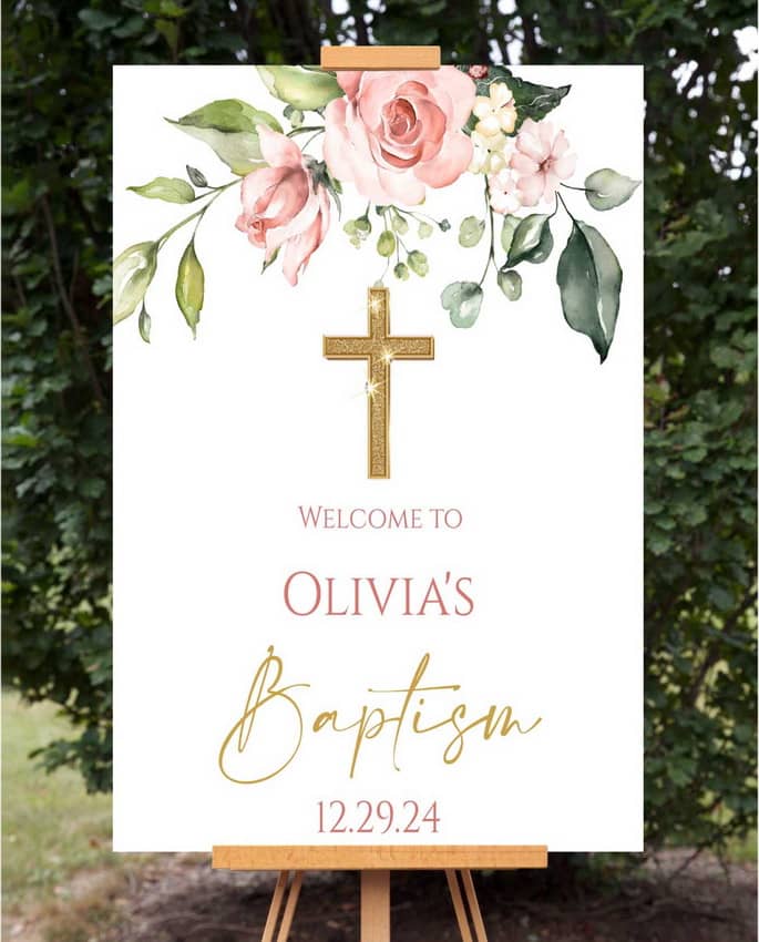 Floral Baptism Welcome Sign