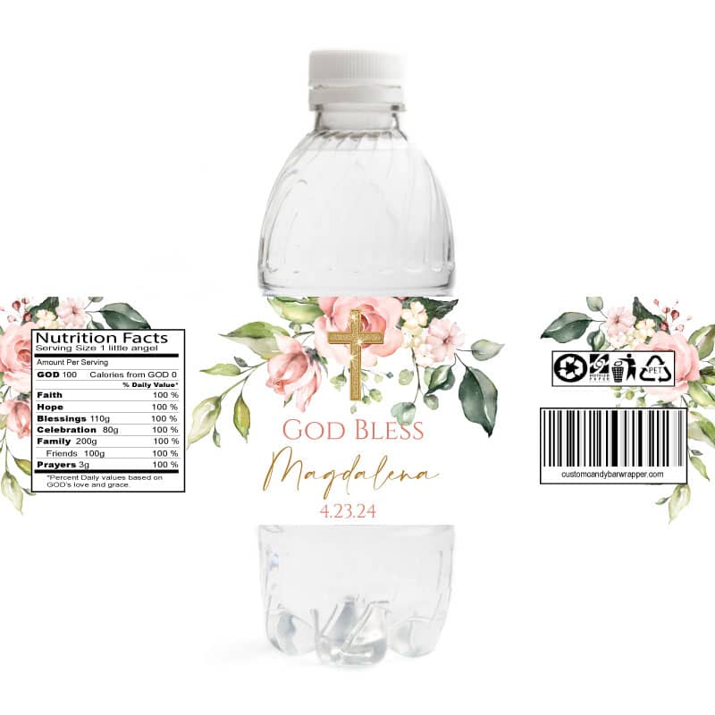Blush First Communion Water Bottle Labels