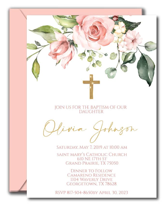 Floral Blush Baptism Invitations