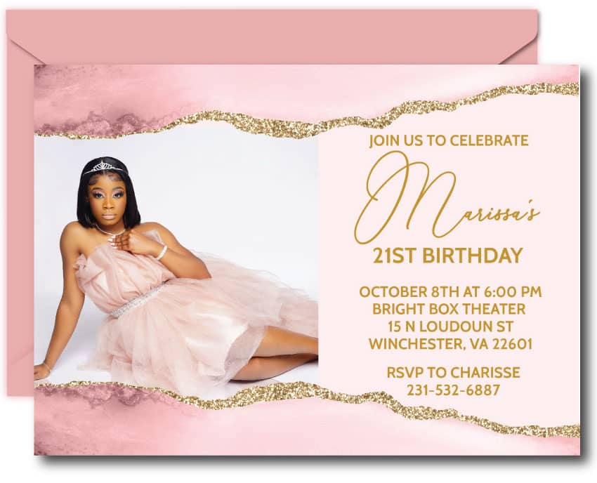 Blush Photo Birthday Invitations