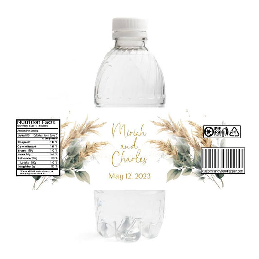 Boho Greenery Wedding Water Bottle Labels