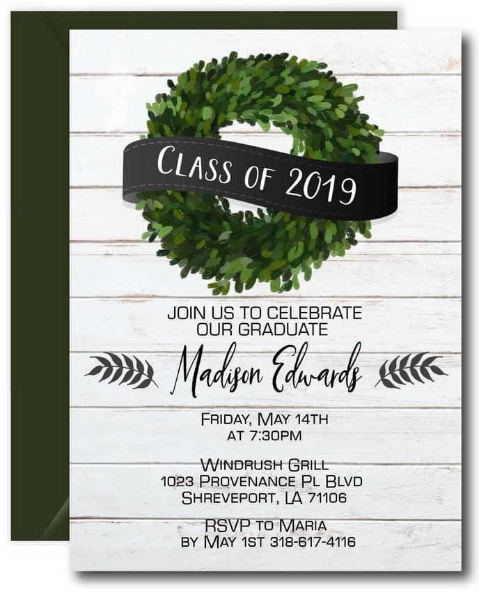 Boxwood Wreath Graduation Invitation