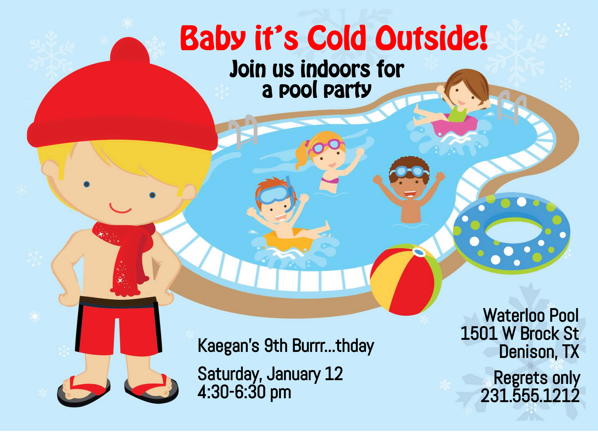 Boys Indoor Pool Party Birthday Invitation - Blonde