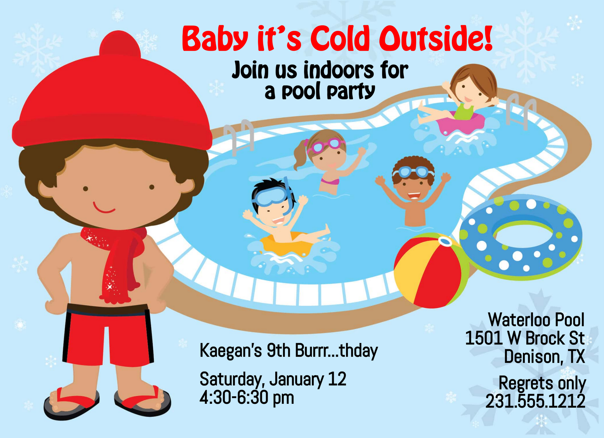 Boys Indoor Pool Party Birthday Invitation - Darker