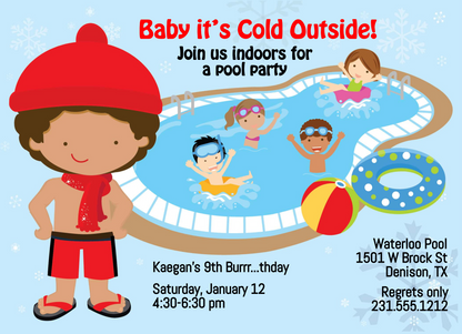 Boys Indoor Pool Party Birthday Invitation - Darker